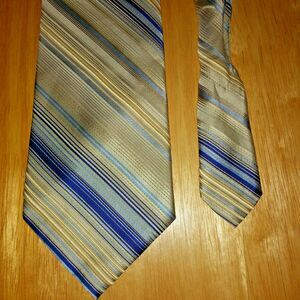 Savile Row Tie Hues of Blue and Gold Diagonal Stripes